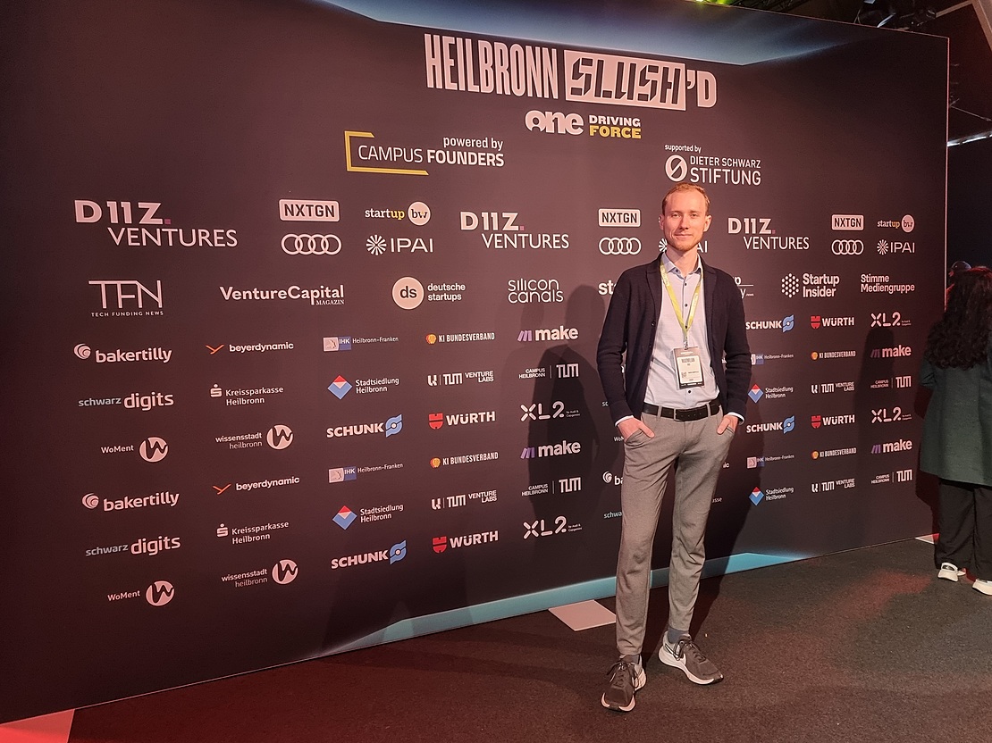 Maximilian Bode (Biocompile) at Heilbronn Slush'D. Photo courtesy of Maximilian Bode. Maximilian Bode (Biocompile) at Heilbronn Slush'D. Photo courtesy of Maximilian Bode.